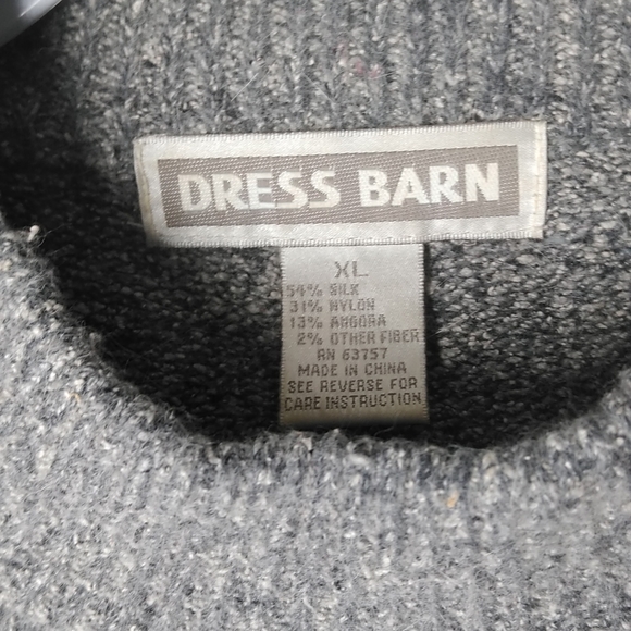 Gray Eyelash Floral Embroidered Knit Sweater Silk Angora Blend Mock Neck Size XL - Picture 4 of 8